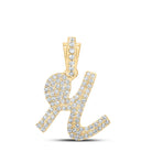 Lowercase Cursive A - Z Letter Initial Diamond Pendant 10K Gold A 10K Yellow Gold HipHopBling