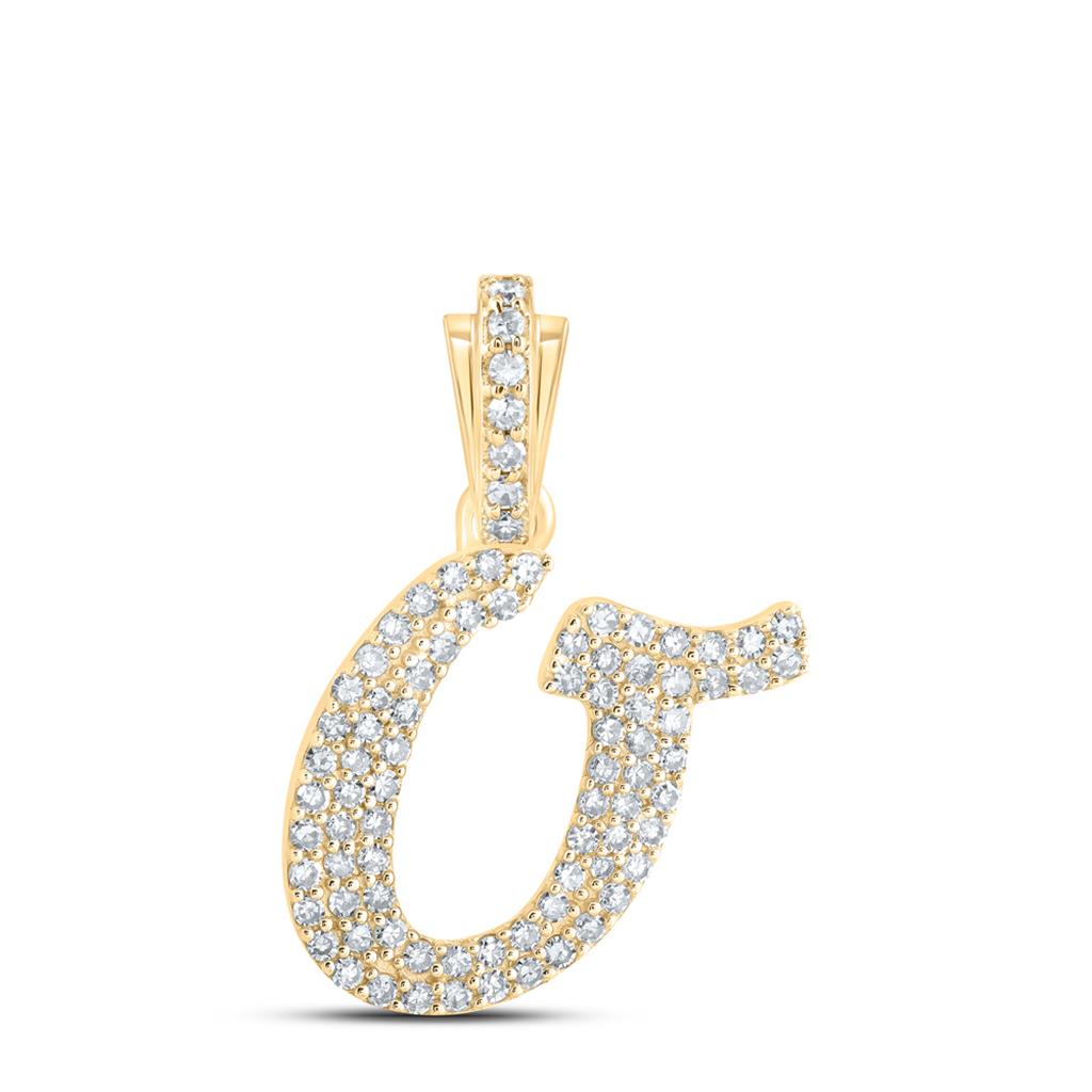 Lowercase Cursive A - Z Letter Initial Diamond Pendant 10K Gold A 10K Yellow Gold HipHopBling
