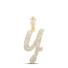 Lowercase Cursive A - Z Letter Initial Diamond Pendant 10K Gold A 10K Yellow Gold HipHopBling