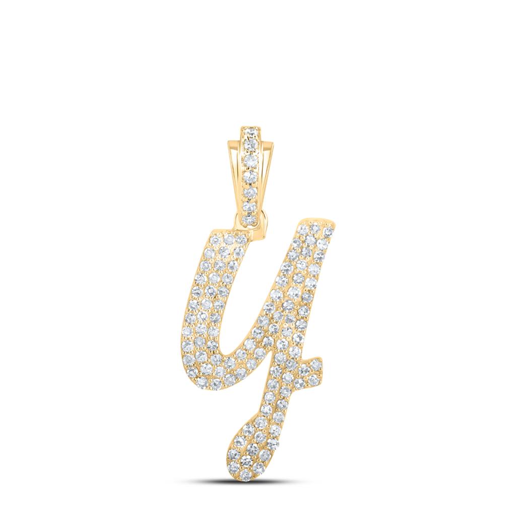 Lowercase Cursive A - Z Letter Initial Diamond Pendant 10K Gold A 10K Yellow Gold HipHopBling