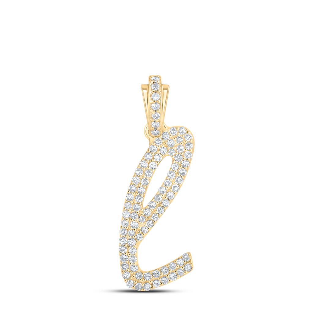 Lowercase Cursive A - Z Letter Initial Diamond Pendant 10K Gold A 10K Yellow Gold HipHopBling