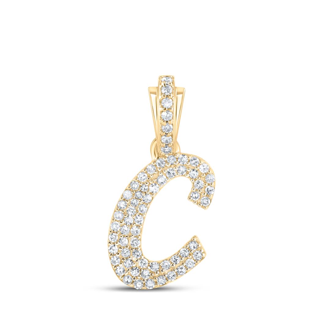 Lowercase Cursive A - Z Letter Initial Diamond Pendant 10K Gold A 10K Yellow Gold HipHopBling