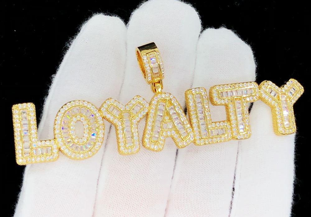 LOYALTY Baguette Bubble Iced Out Hip Hop Pendant Yellow Gold HipHopBling
