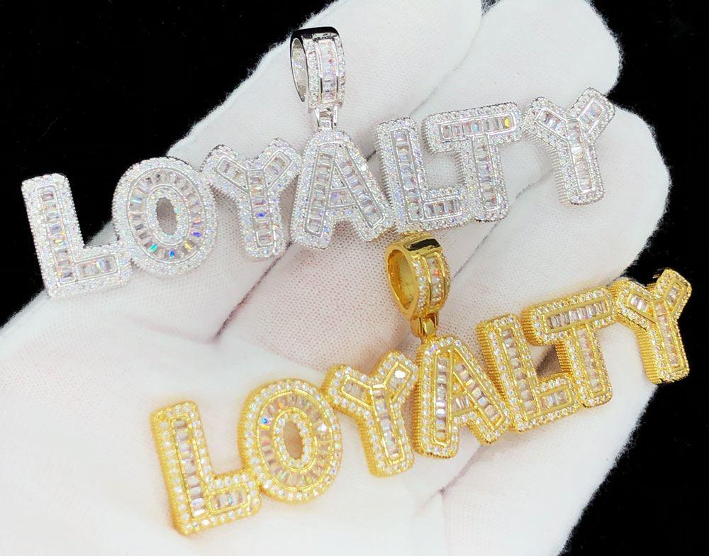 LOYALTY Baguette Bubble Iced Out Hip Hop Pendant Yellow Gold HipHopBling