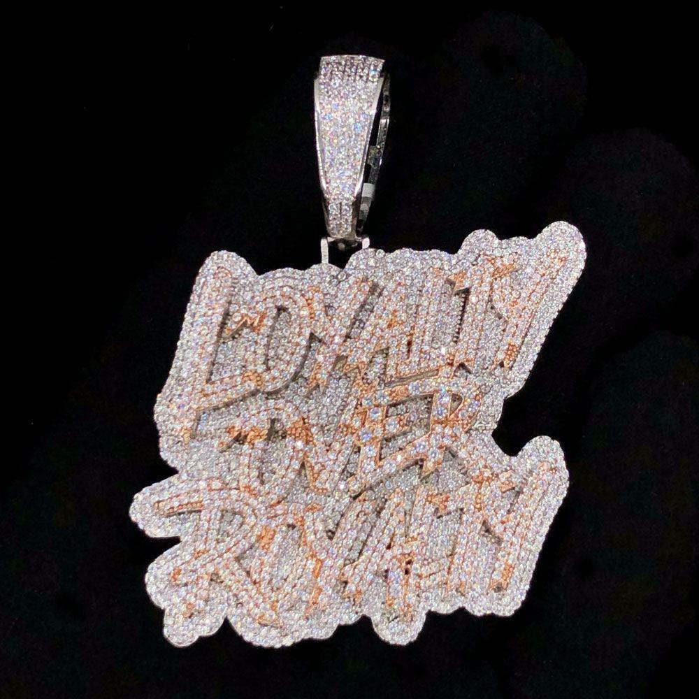 Loyalty Over Royalty VVS CZ Hip Hop Iced Out Pendant White Gold HipHopBling