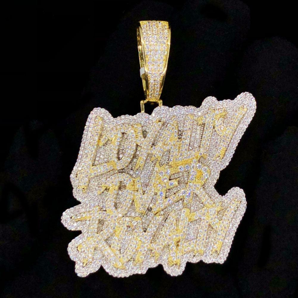 Loyalty Over Royalty VVS CZ Hip Hop Iced Out Pendant Yellow Gold HipHopBling