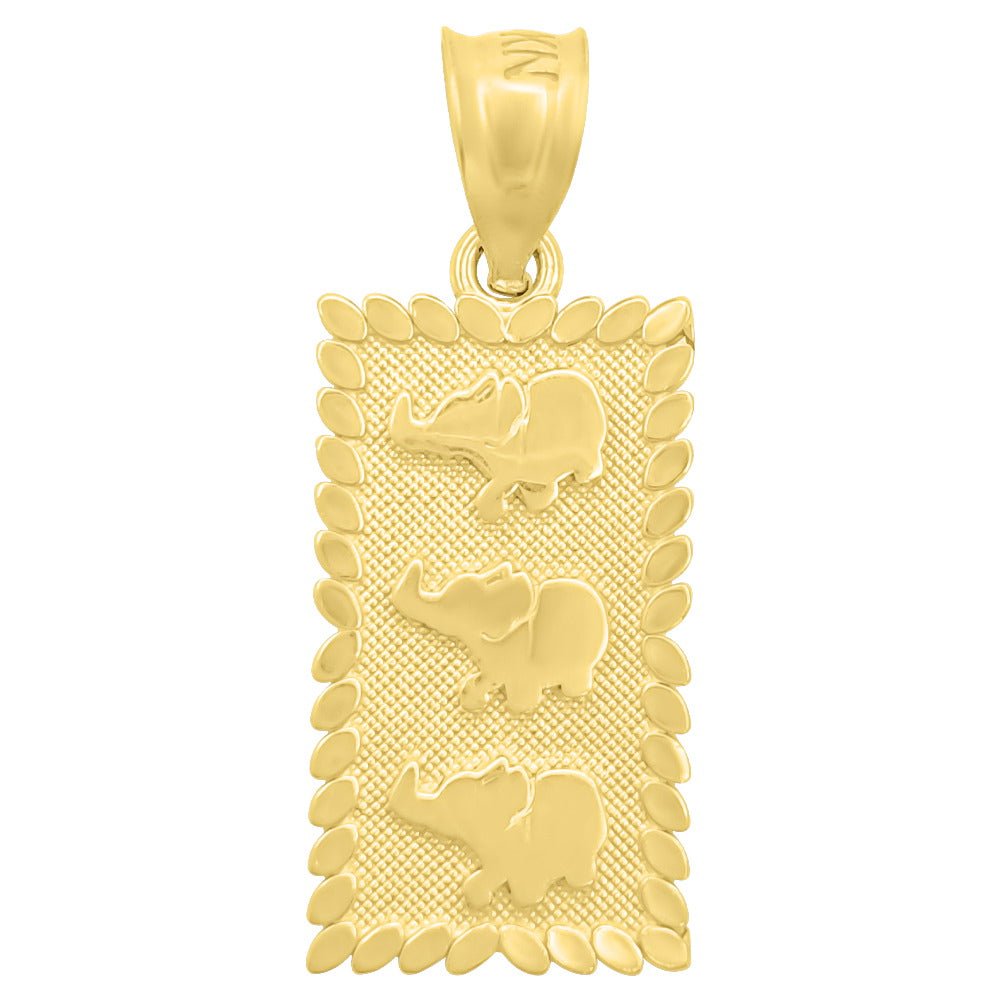 Lucky 3 Elephants Good Luck 10K Yellow Gold Pendant HipHopBling