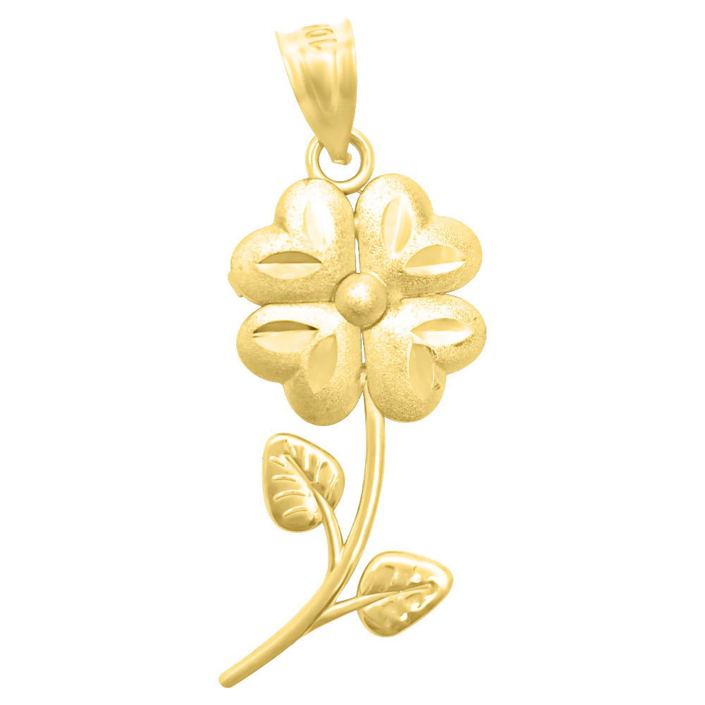 Lucky 4 Leaf Clover Irish DC 10K Yellow Gold Pendant HipHopBling