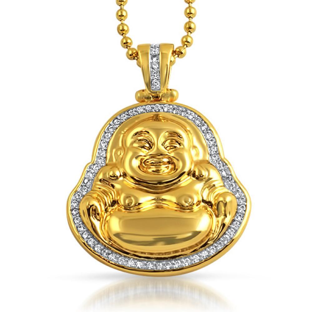Lucky Gold Buddha CZ Buddhist Pendant Pendant Only HipHopBling