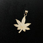Marijuana Leaf CZ 10K Yellow Gold Pendant HipHopBling