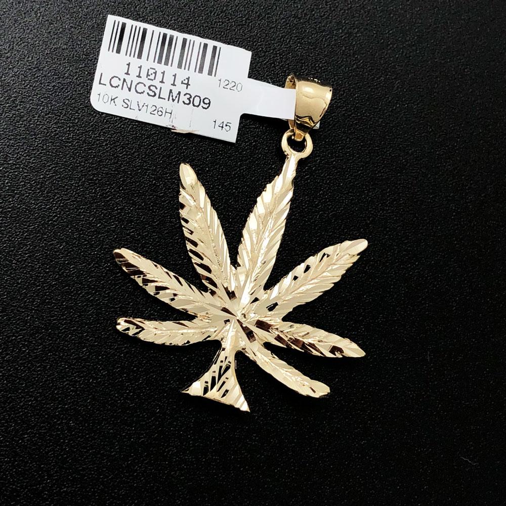 Marijuana Pot Leaf Medium DC 10K Yellow Gold Pendant HipHopBling