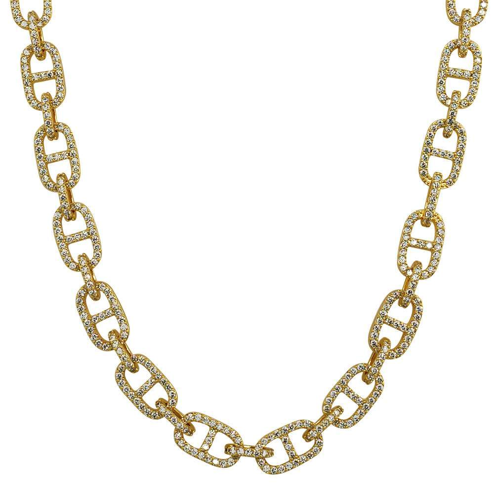 Mariner Tennis Link CZ Hip Hop Iced Out Chain Yellow Gold 18" HipHopBling