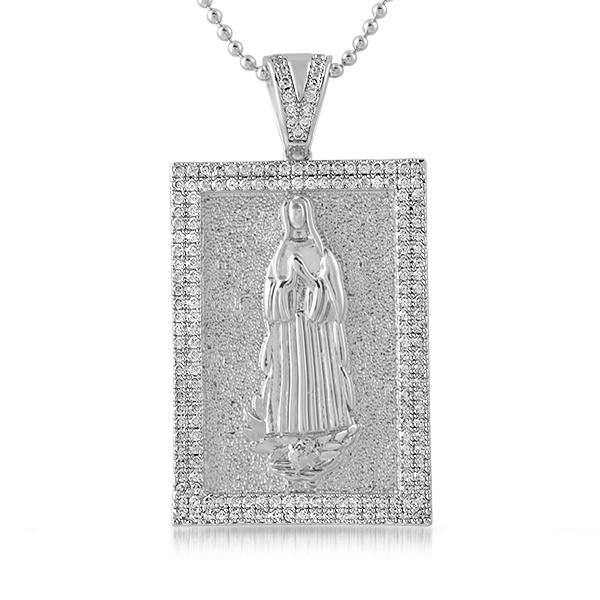 Mary Christian Rhodium Block CZ Medallion Pendant Only HipHopBling