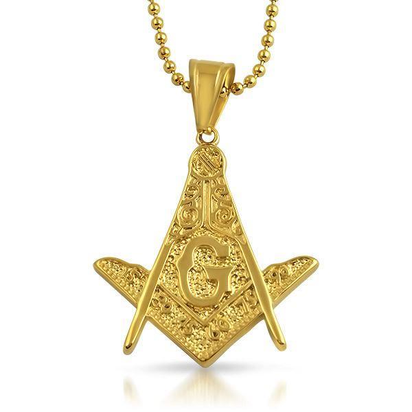 Masonic Detailed Medium Free Mason Pendant Gold Steel Pendant Only HipHopBling