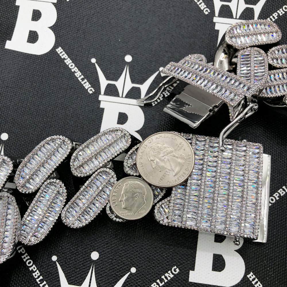 MASSIVE 40MM Baguette Cuban Hip Hop Iced Out Chain White Gold 24" HipHopBling