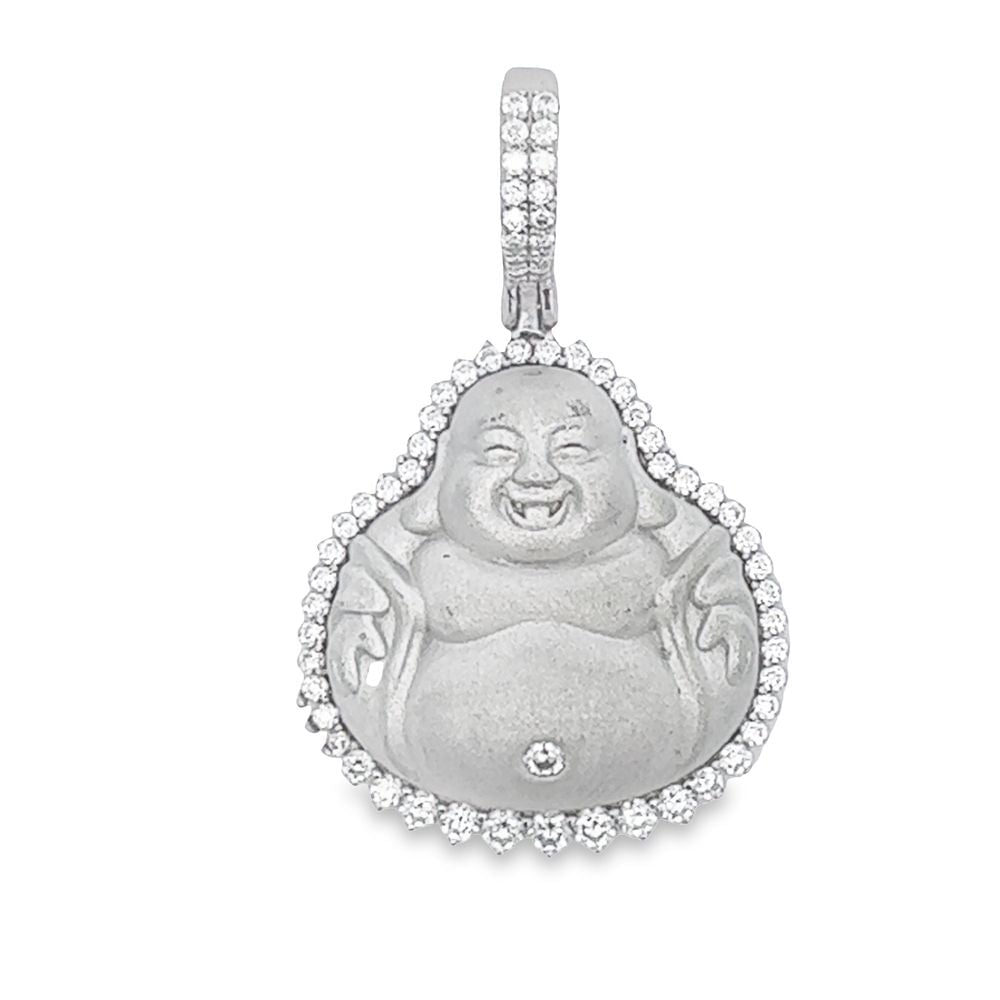 Matte Buddha VVS Moissanite Pendant .68cttw .925 Sterling Silver White Gold HipHopBling