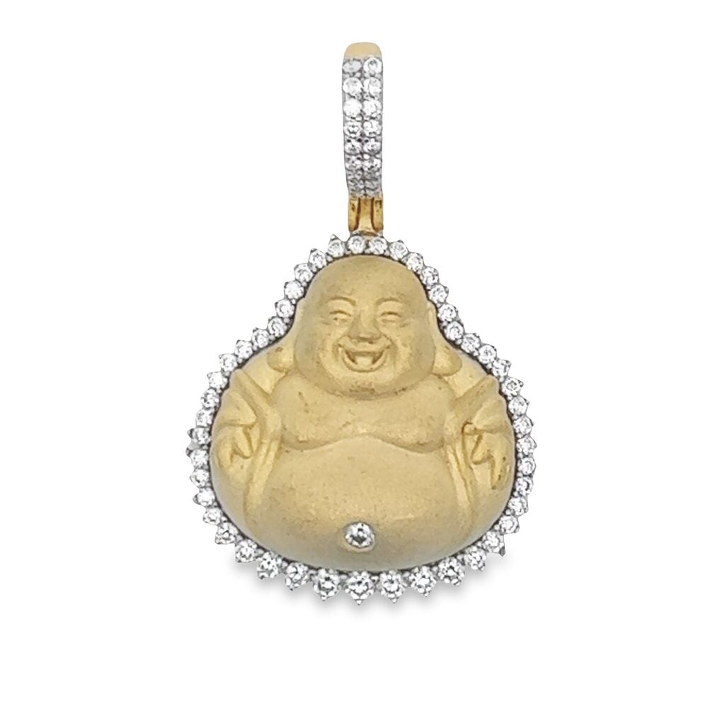 Matte Buddha VVS Moissanite Pendant .68cttw .925 Sterling Silver Yellow Gold HipHopBling