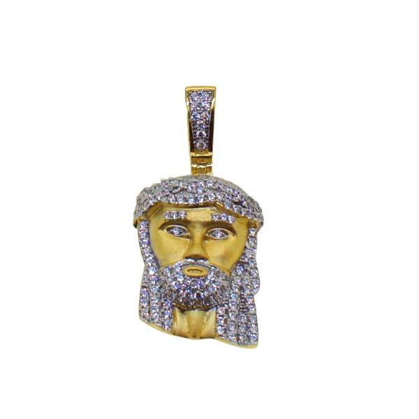 Matte Gold .925 Silver Micro Jesus Pendant CZ Pendant Only HipHopBling