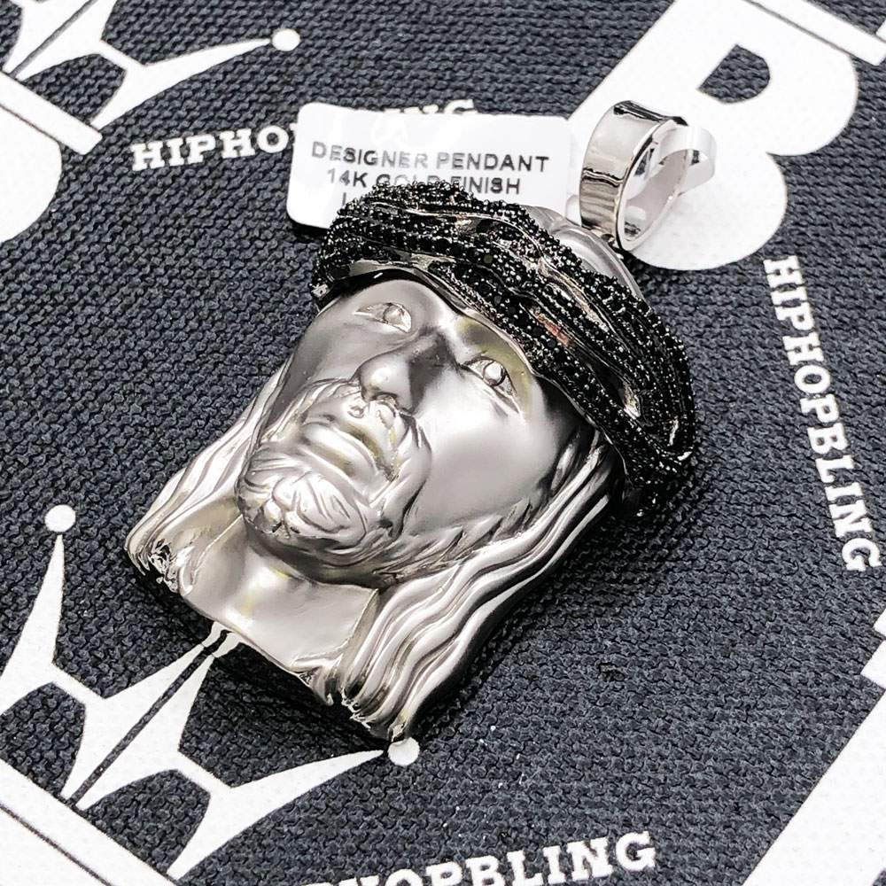 Matte Jesus Piece Pendant CZ Hip Hop Bling Bling Pendant White Gold HipHopBling