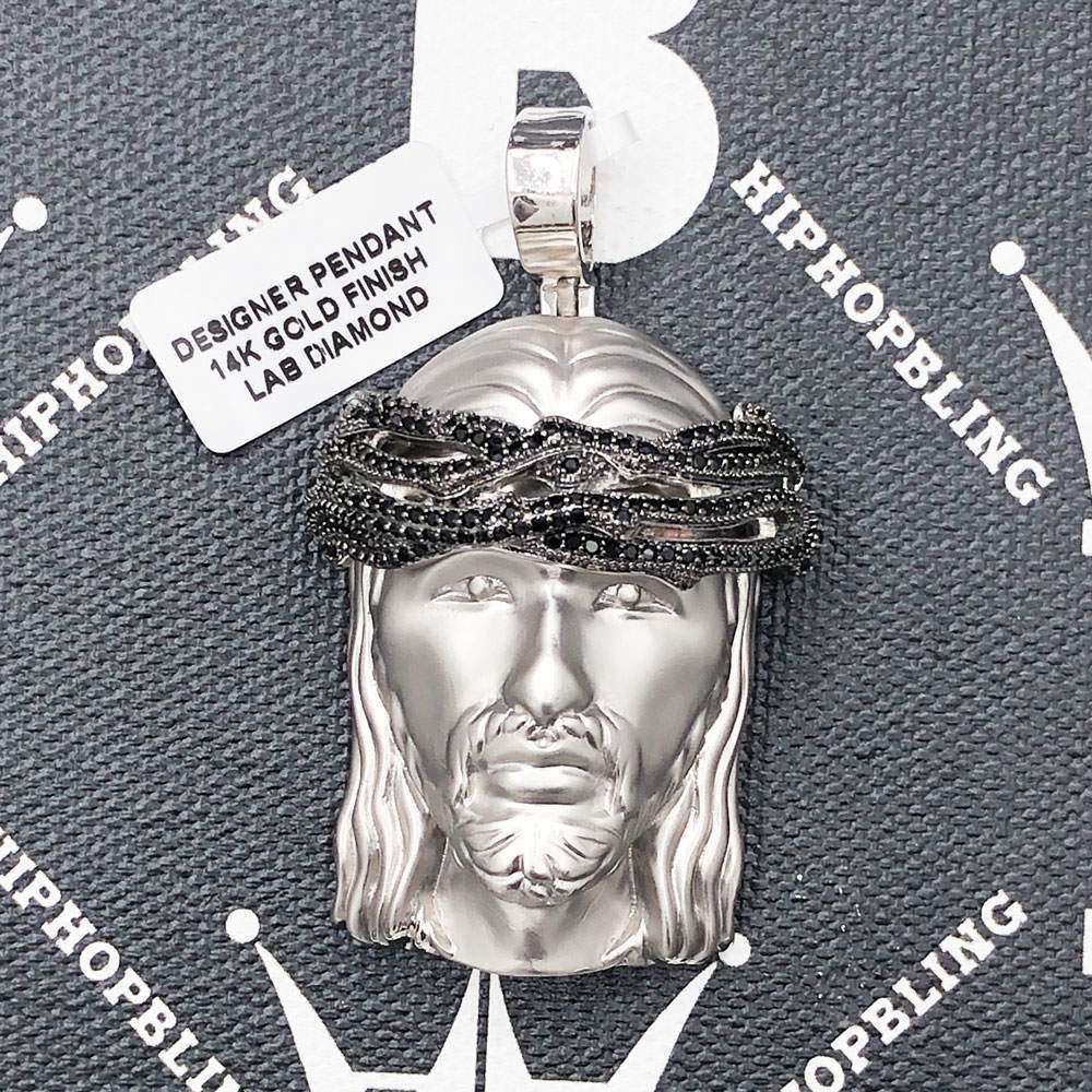 Matte Jesus Piece Pendant CZ Hip Hop Bling Bling Pendant White Gold HipHopBling