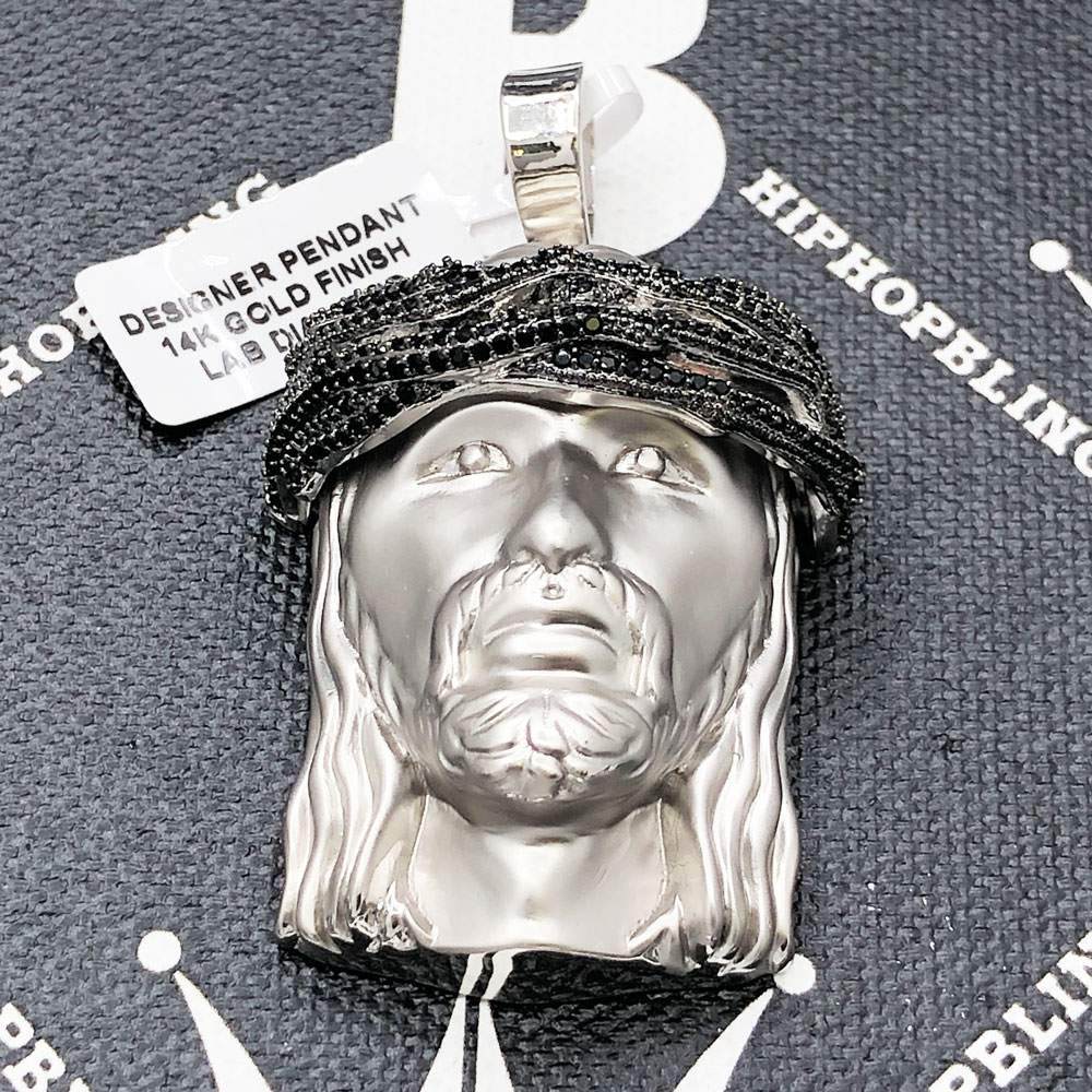 Matte Jesus Piece Pendant CZ Hip Hop Bling Bling Pendant White Gold HipHopBling