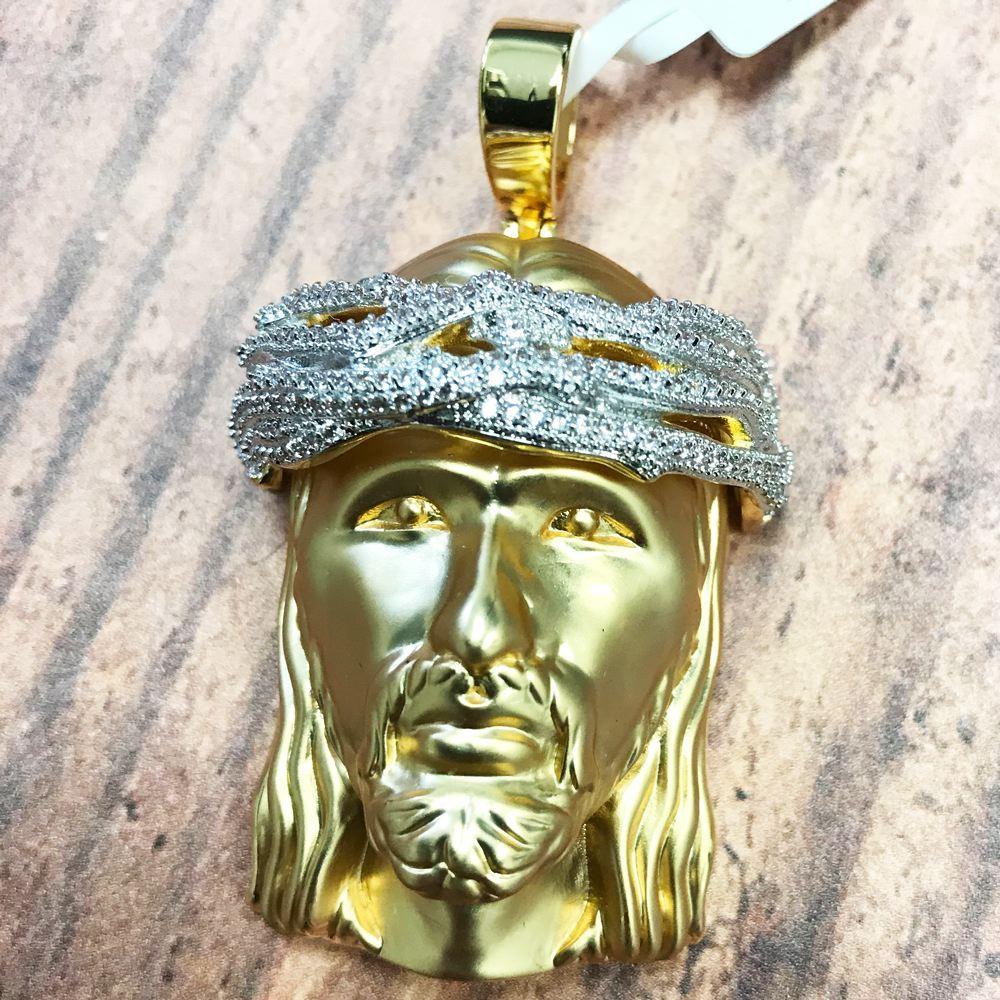 Matte Jesus Piece Pendant CZ Hip Hop Bling Bling Pendant Yellow Gold HipHopBling
