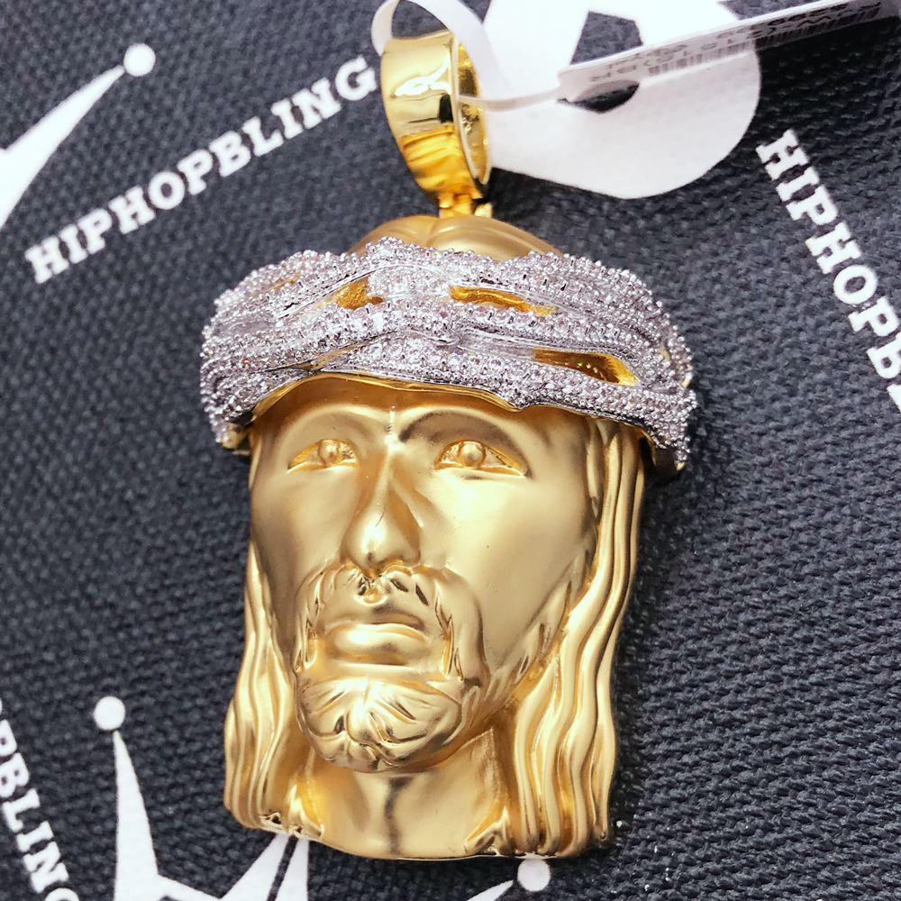Matte Jesus Piece Pendant CZ Hip Hop Bling Bling Pendant Yellow Gold HipHopBling