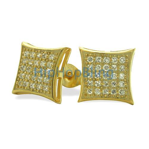 Medium Puffed Kite Gold Vermeil CZ Micro Pave Earrings HipHopBling
