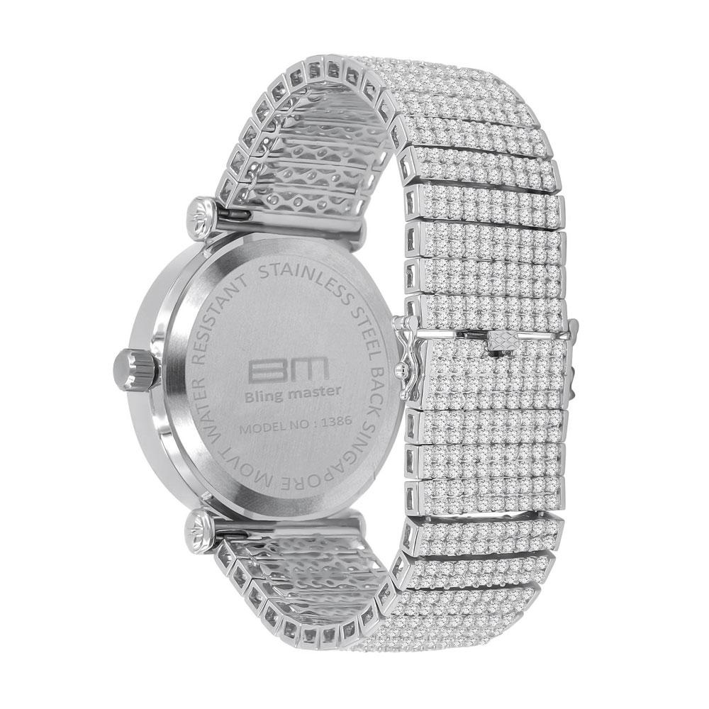 Mega Baguette 10 Row CZ Band Bling Watch White Gold HipHopBling