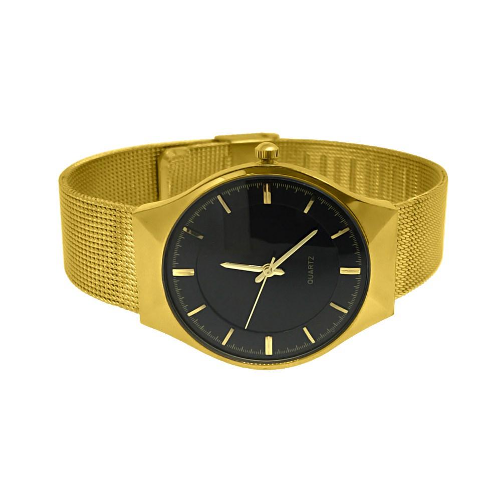 Mesh Band Black Dial Gold Modern Watch HipHopBling