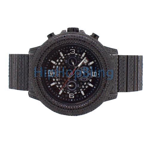 Mesh Dial Custom Lab Made Bling Bling Watch All Black Ice Band HipHopBling