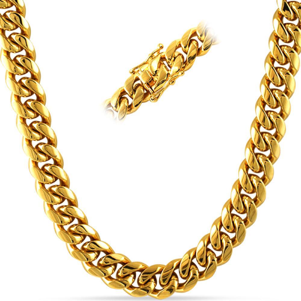 Miami Cuban 3X IP Gold Stainless Steel Chain 14MM 36" HipHopBling