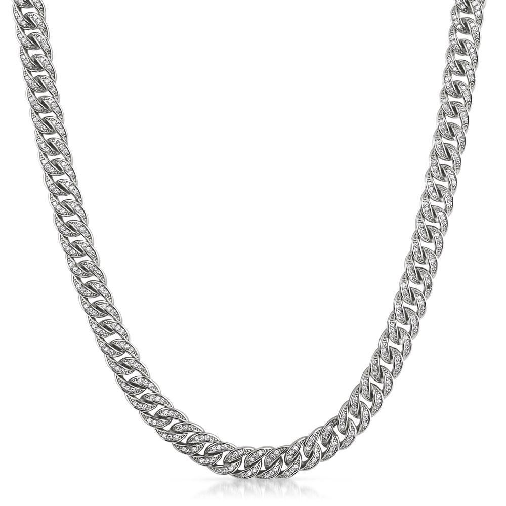Miami Cuban CZ 8MM Rhodium Iced Out Chain 16" HipHopBling