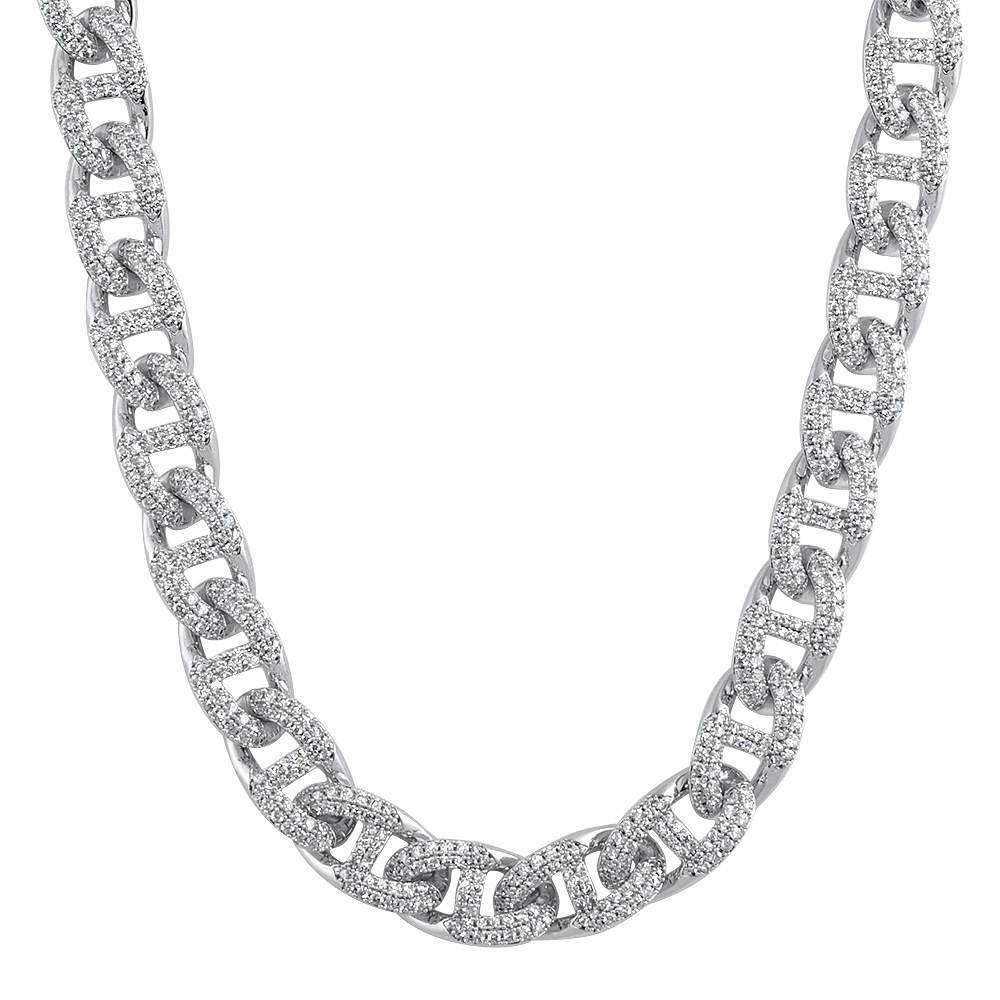 Miami Mariner Bling Bling CZ Iced Out Chain White Gold 18" HipHopBling