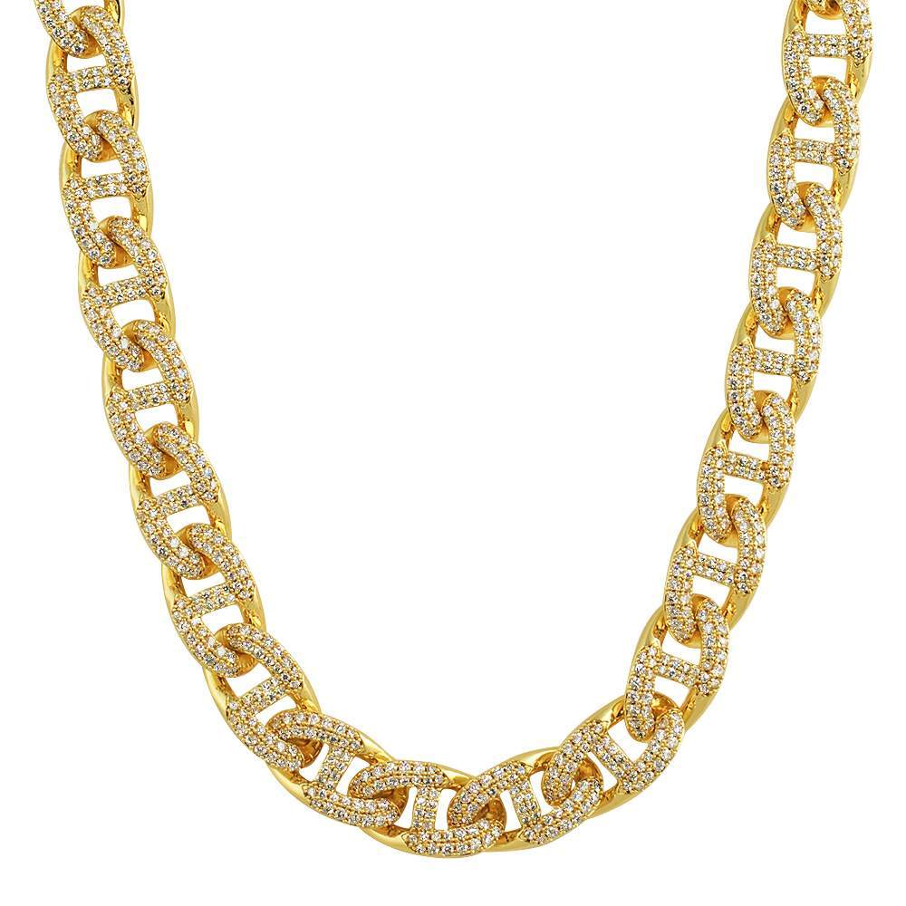Miami Mariner Bling Bling CZ Iced Out Chain Yellow Gold 18" HipHopBling