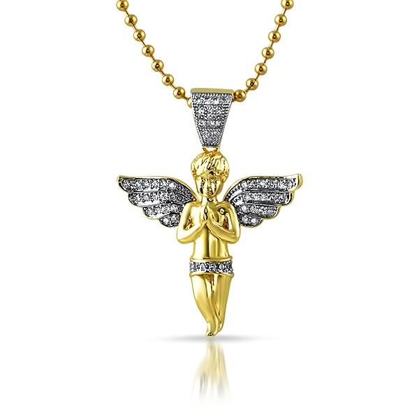 Micro Angel Praying Gold CZ Pendant Pendant Only HipHopBling