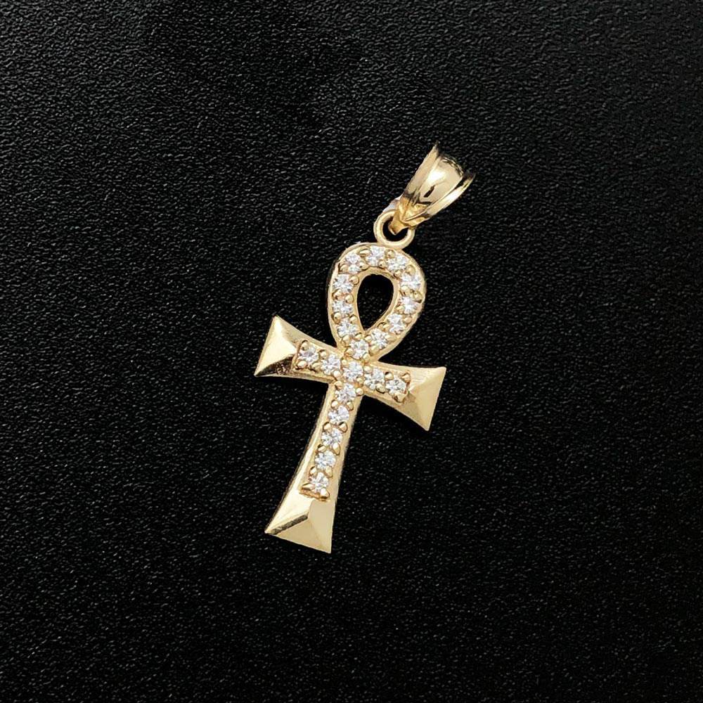 Micro Ankh DC CZ 10K Yellow Gold Pendant HipHopBling
