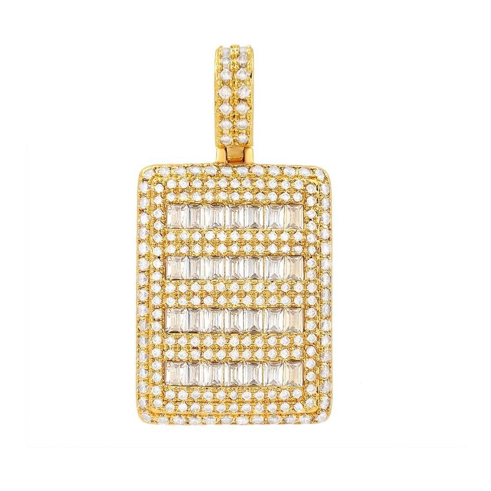 Micro Pave Baguette Dog Tag CZ Pendant in Gold HipHopBling