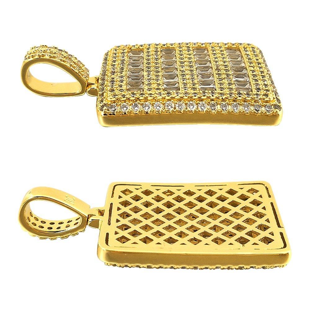 Micro Pave Baguette Dog Tag CZ Pendant in Gold HipHopBling