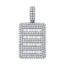 Micro Pave Baguette Dog Tag CZ Pendant in Rhodium HipHopBling