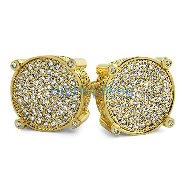 Micro Pave Solitaire Gold CZ Bling Bling Earrings HipHopBling