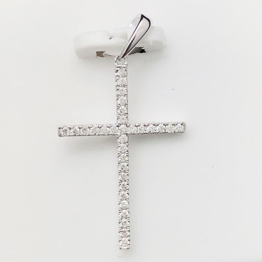 Micro Tennis Cross Pendant .10cttw Diamond 10K White Gold HipHopBling