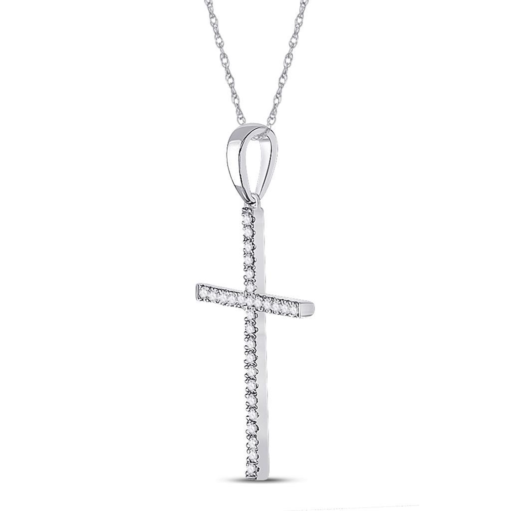 Micro Tennis Cross Pendant .10cttw Diamond 10K White Gold HipHopBling