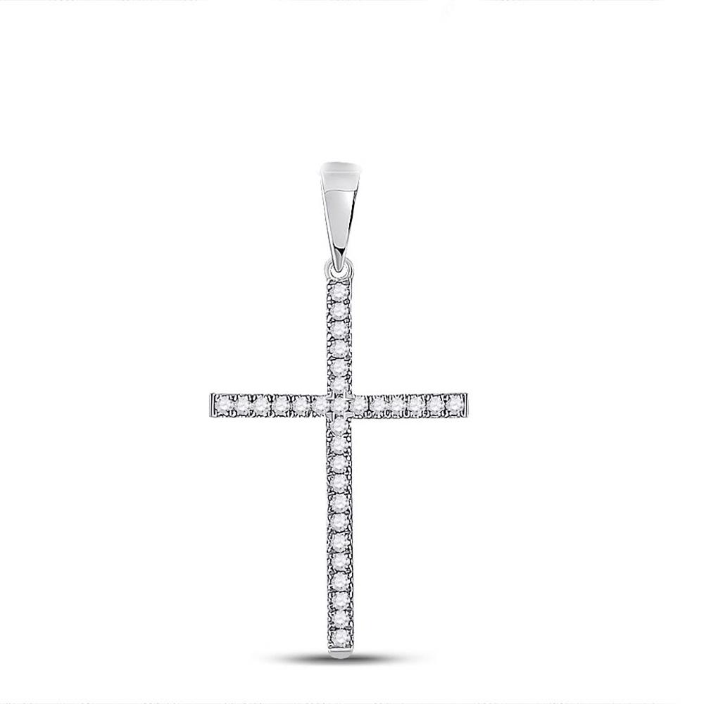 Micro Tennis Cross Pendant .10cttw Diamond 10K White Gold HipHopBling