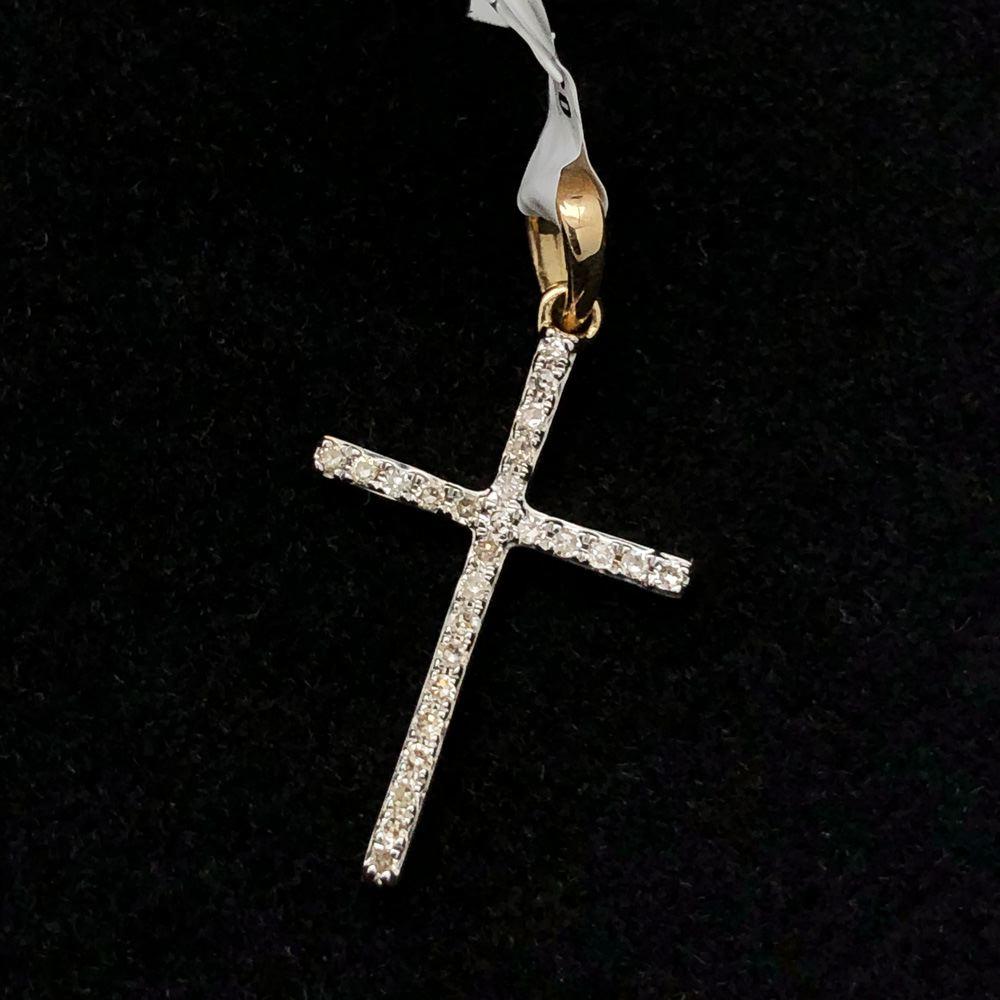 Micro Tennis Cross Pendant .17cttw Diamond 10K Yellow Gold HipHopBling