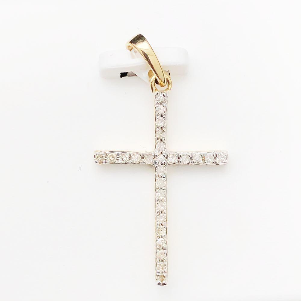 Micro Tennis Cross Pendant .17cttw Diamond 10K Yellow Gold HipHopBling