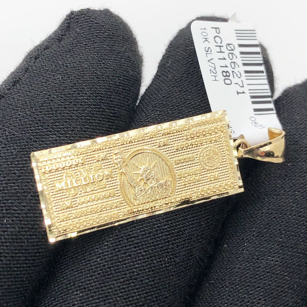 Million Dollar Bill DC 10K Yellow Gold Pendant HipHopBling