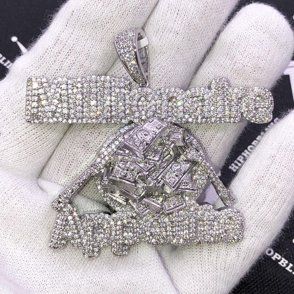 Millionaire Appetite CZ Hip Hop Bling Iced Out Pendant White Gold HipHopBling