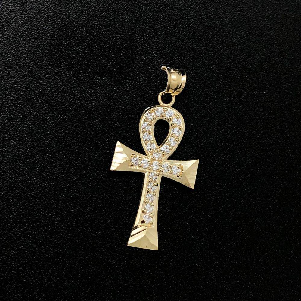 Mini Ankh DC CZ 10K Yellow Gold Pendant HipHopBling