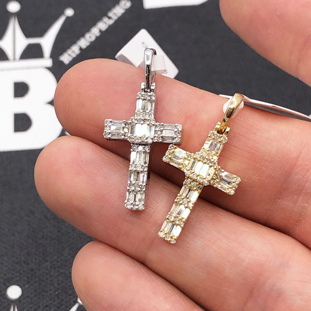 Mini Baguette Cross .50cttw Diamond Pendant 10K Gold HipHopBling